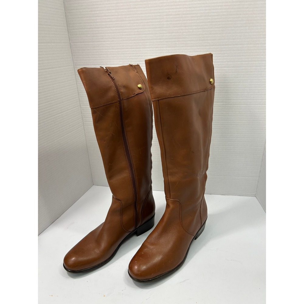 Banana Republic Leather Riding Boots 9 Cognac Brown Gold Snap Equestrian Preppy